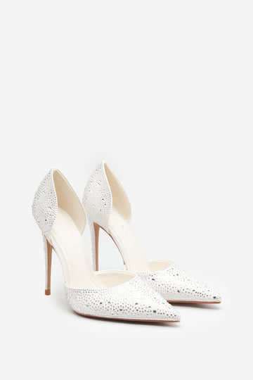 Catcher Ivory Diamante Pointed Court Heels